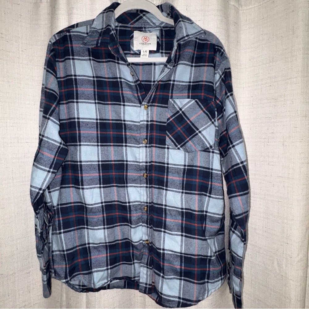 Cloudveil Men’s Long Sleeve Blue And Red Plaid Flannel Button Down Size Large